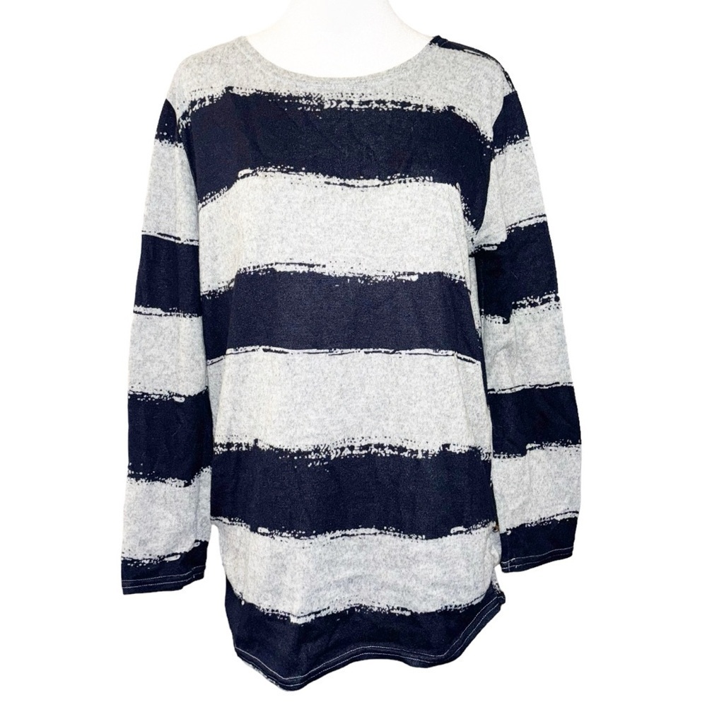 Navy and gray striped sweater